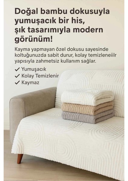 Carie Kabartmalı Yumuşak Tüylü Koltuk Örtüsü Çok Amaçlı Koltuk Şalı Kaymaz Süngerli (165X205 Cm) modelleri