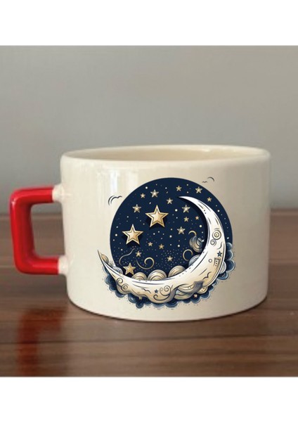 Ay ve Yıldızlar Temalı Fincan Kupa Bardak - Seramik Çay, Kahve Hediyelik Bardağı