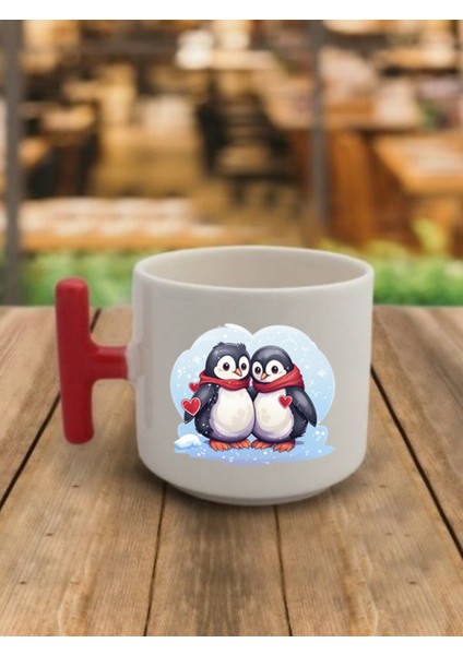 Penguenli Kahve Bardak Seramik Kupa - Seramik Çay, Kahve Hediyelik Bardağı