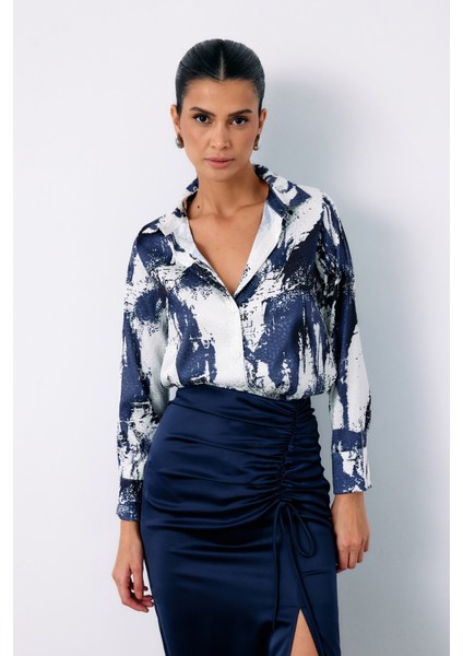 Desenli Salaş Gömlek - Lacivert