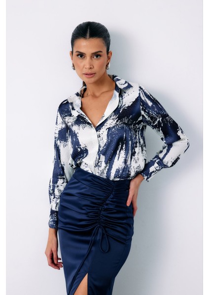 Desenli Salaş Gömlek - Lacivert fiyatları