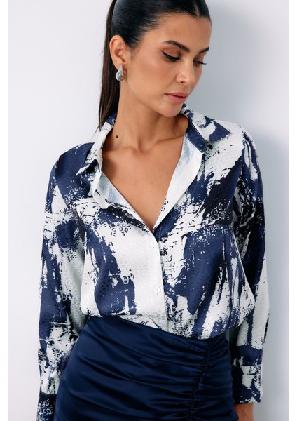 Desenli Salaş Gömlek - Lacivert modelleri