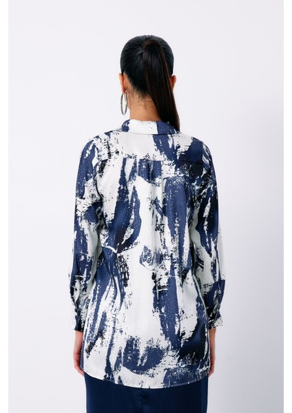 Desenli Salaş Gömlek - Lacivert fırsatları