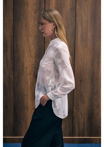 Transparan Gömlek - Ekru indirimleri