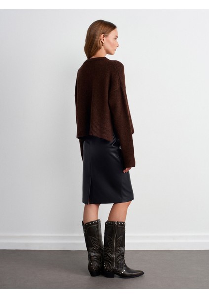 60280 Yanları Yırtmaçlı Yün Karışımlı Triko Hırka-Kahve M. fiyatları