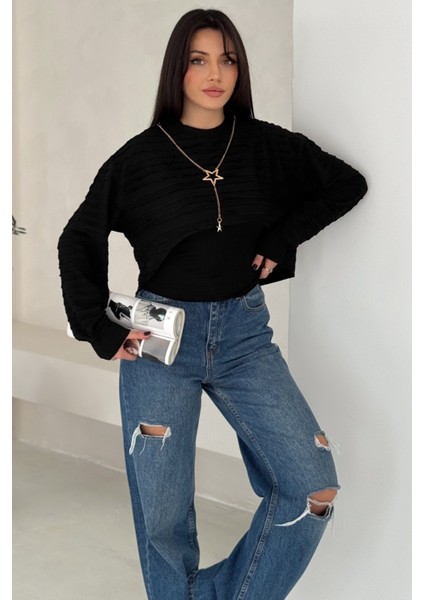 Kadın Dokulu Atlet & Kolye & Sweatshirt Takım – Sıcak & Şehirli Stil fiyatları