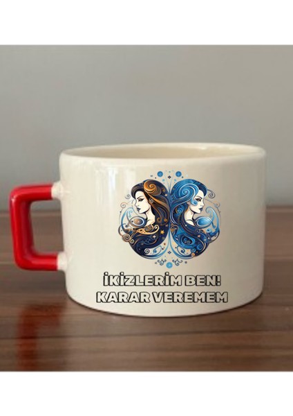 Ikizler Burcu Baskılı Fincan Seramik Kupa - Seramik Çay, Kahve Hediyelik Bardağı