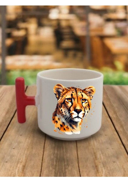 Kaplan Görselli Kahve Bardağı Seramik Kupa - Seramik Çay, Kahve Hediyelik Bardağı