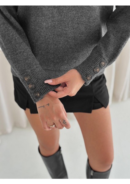 Polo Yaka Yarım Pat Kol Düğme Detay Triko Kazak modelleri