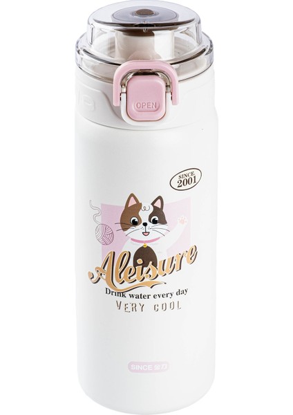 Okadı Pembe Desenli Paslanmaz Çelik Termos 380ML