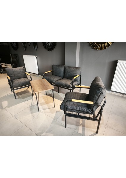 Serdem-(Eco)-2-1-1--Sehpa - Metal Bahçe Balkon Takımı Mobilya Grubu (Antrasit)