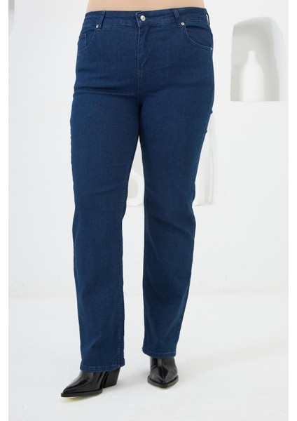 Boru Paça Büyük Beden Kot Pantolon Koyu Lacivert