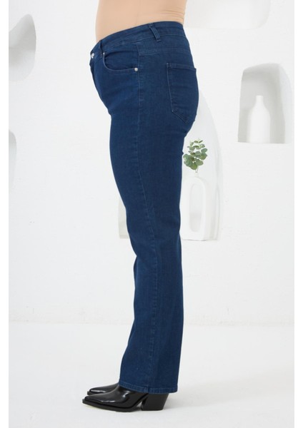 Boru Paça Büyük Beden Kot Pantolon Koyu Lacivert fiyatları