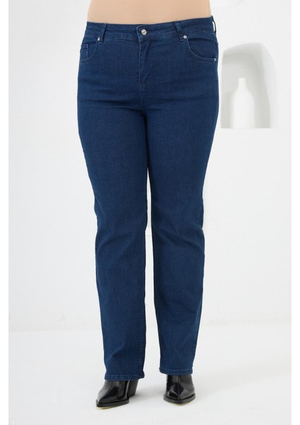 Boru Paça Büyük Beden Kot Pantolon Koyu Lacivert modelleri