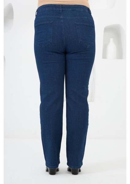 Boru Paça Büyük Beden Kot Pantolon Koyu Lacivert fırsatları
