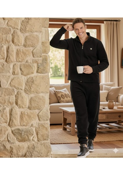 Erkek Polar Fermuarlı Pijama 2'li Takım