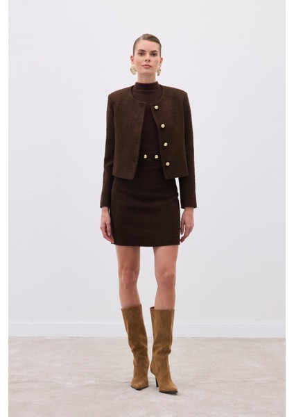 Düğme Detaylı Mini Tüvit Etek - Kahve fırsatları