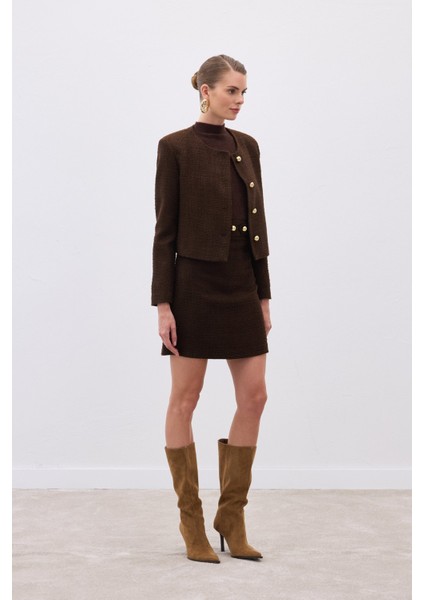 Düğme Detaylı Mini Tüvit Etek - Kahve indirimleri