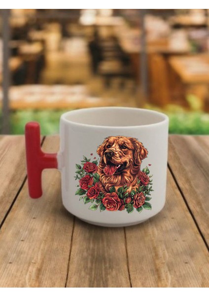 Çiçek ve Köpek Temalı Kahve Bardağı Kupa Bardak - Seramik Çay, Kahve Hediyelik Bardağı
