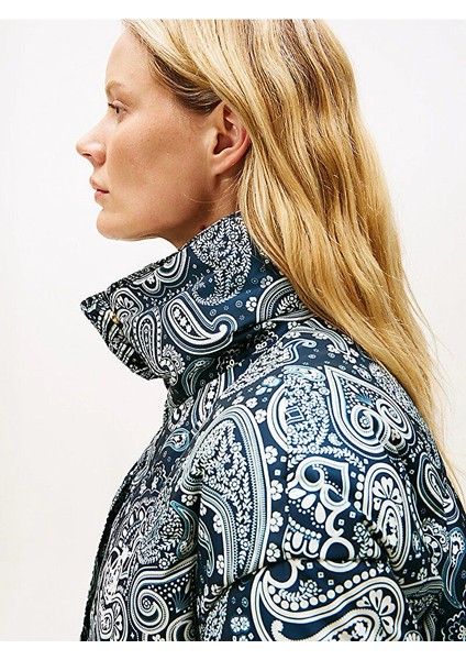 Tamamı Baskılı Kuş Tüyü Normal Kesim Kadın Mavi Ceket WW0WW474470ZV fiyatları