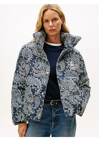 Tamamı Baskılı Kuş Tüyü Normal Kesim Kadın Mavi Ceket WW0WW474470ZV modelleri