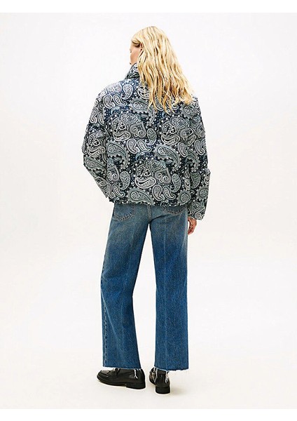 Tamamı Baskılı Kuş Tüyü Normal Kesim Kadın Mavi Ceket WW0WW474470ZV fırsatları