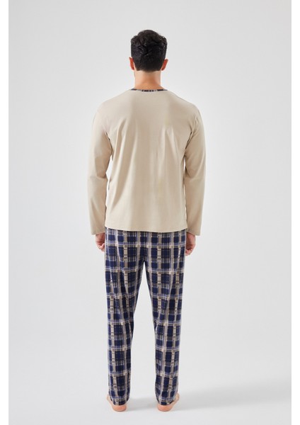 Erkek Pamuklu Uzun Kollu Ekose Desenli Cepli Pijama Takımı modelleri