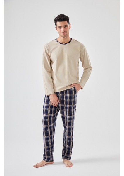 Erkek Pamuklu Uzun Kollu Ekose Desenli Cepli Pijama Takımı indirimleri