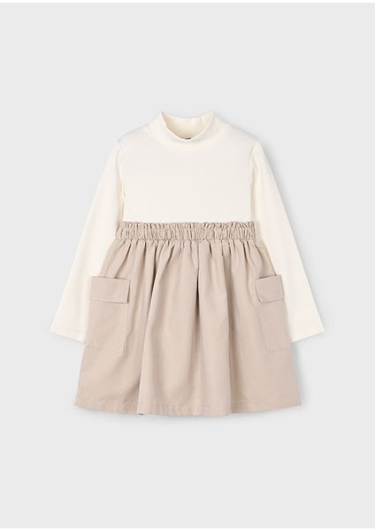 Kız Çocuk Beyaz-Bej Kargo Cepli Elbise 4930 fırsatları