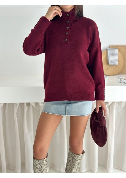 Polo Yaka Yarım Pat Kol Düğme Detay Triko Kazak fiyatları