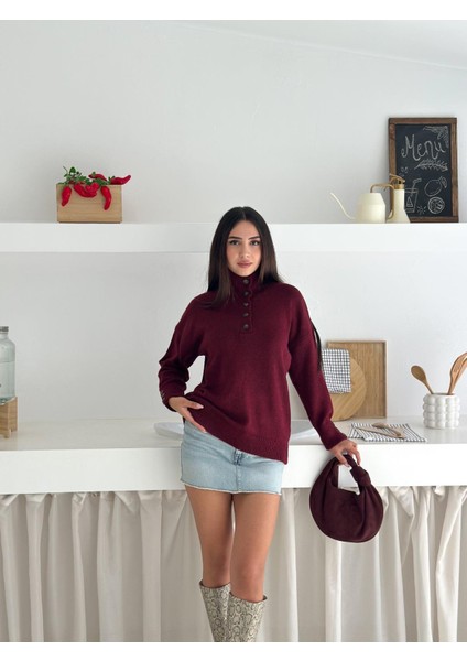 Polo Yaka Yarım Pat Kol Düğme Detay Triko Kazak indirimleri