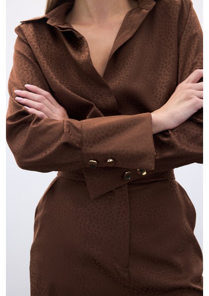 Jakarlı Düz Gömlek - Kahve