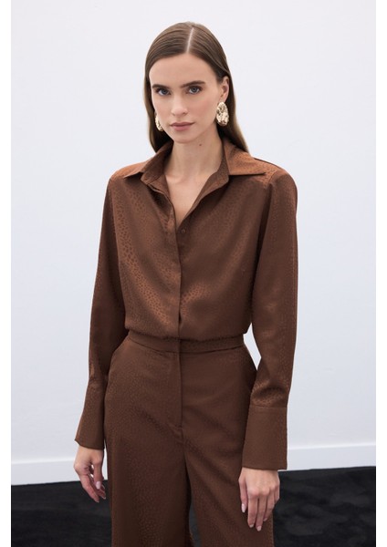 Jakarlı Düz Gömlek - Kahve fırsatları