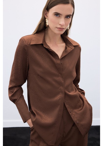 Jakarlı Düz Gömlek - Kahve indirimleri