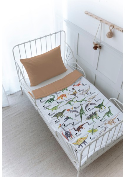 Organik Baskılı Bebek (100X150 Cm) Yorgan Seti - Iconic Serisi - Dinozor Alfabesi