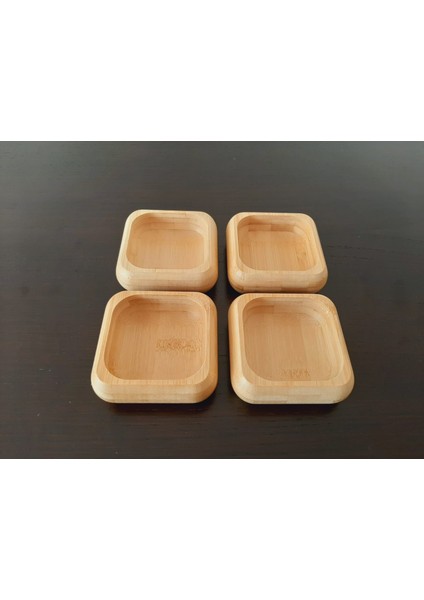 4 Adet Bambu Çerez Kasesi Bambu Kuruyemiş Tabağı- Kare Çerezlik