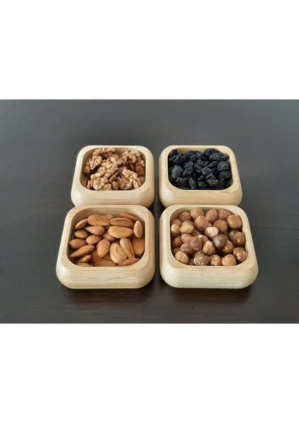 4 Adet Bambu Çerez Kasesi Bambu Kuruyemiş Tabağı- Kare Çerezlik