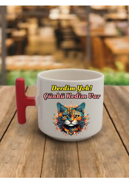 Derdim Yok Çünkü Kedim Var Kahve Bardağı Kupa Bardak - Seramik Çay, Kahve Hediyelik Bardağı