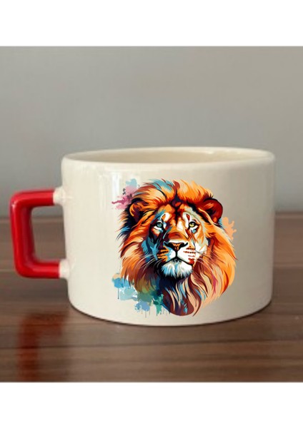 Modern Aslan Görselli Fincan Seramik Kupa - Seramik Çay, Kahve Hediyelik Bardağı