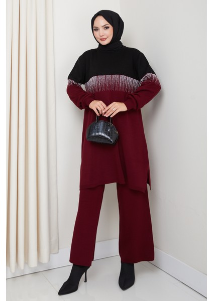 Iki Renkli Simli Triko Pantolonlu Tunik Takım modelleri