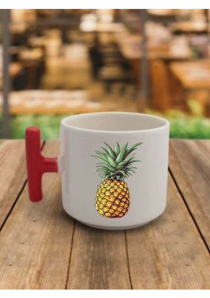 Ananas Görselli Kahve Bardağı Seramik Kupa - Seramik Çay, Kahve Hediyelik Bardağı Öğretmenler Günü