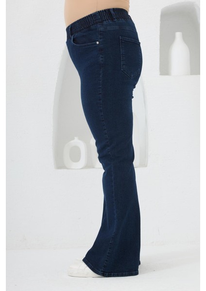 Ispanyol Paça Beli Lastikli Büyük Beden Kot Pantolon Mavi fiyatları