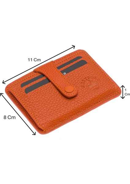 Carpi Çok Bölmeli Unisex Hakiki Flötr Deri Kartlık - Turuncu