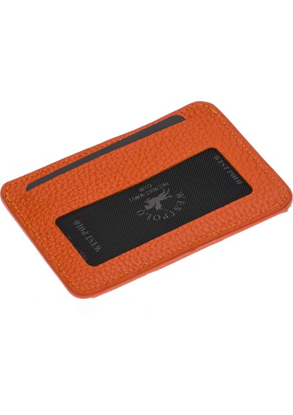 Carpi Çok Bölmeli Unisex Hakiki Flötr Deri Kartlık - Turuncu fırsatları