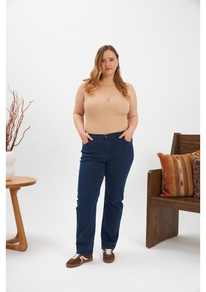 Beli Lastikli Büyük Beden Kot Pantolon Mavi fırsatları
