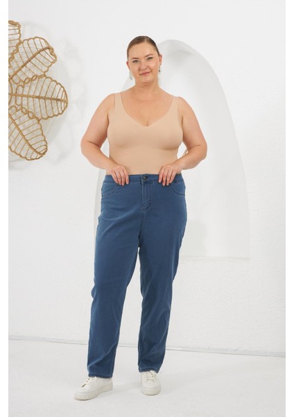 Büyük Beden Kot Pantolon Orta Mavi indirimleri