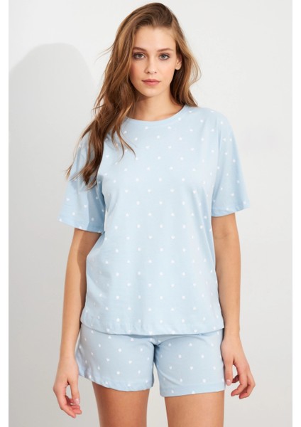 Kadın Bebe Mavi Kalp Puantiyeli Pijama Takım HAN300