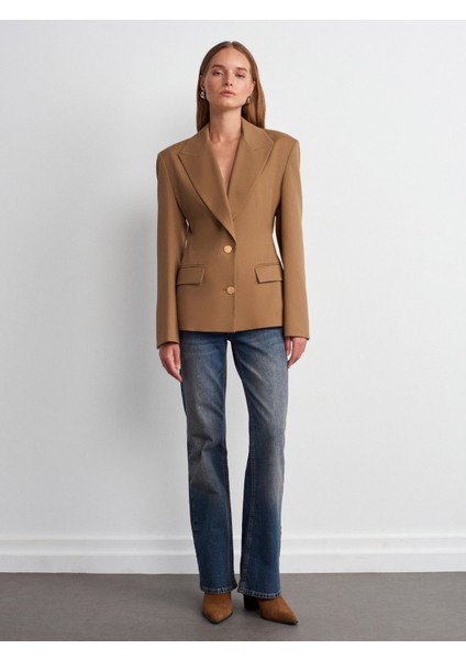 60774 Fitted Kesim Vatkalı Blazer-Camel indirimleri