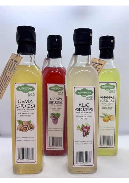 %100 Doğal Fermente Sirke 4’lü Set (Ceviz, Üzüm, Alıç, Ananas) – 500 ml x 4 fiyatları