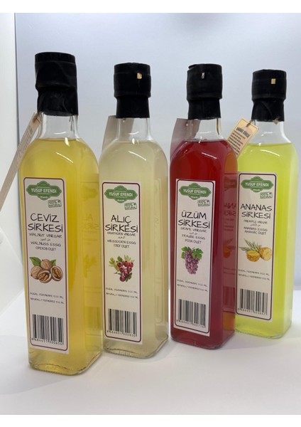 %100 Doğal Fermente Sirke 4’lü Set (Ceviz, Üzüm, Alıç, Ananas) – 500 ml x 4 modelleri